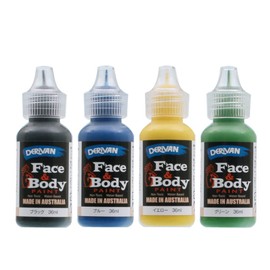 Derivan 50000312 Face & Body Paint Value Set, 1.2 fl oz (36 ml) x 4 Colors