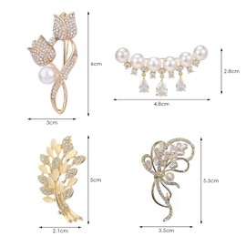 TYFGRT Pack of 4 Flower Brooches, Shiny Brooches, Rhinestone Brooches, Decorative Brooches, Vintage Brooches, Elegant Women's Brooches, Suitable for Clothes, Scarves, Hats