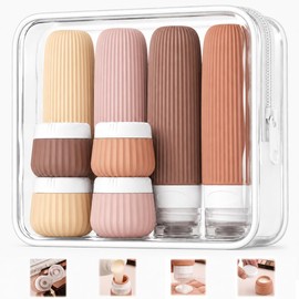 Kit de Viaje 8 Piezas Botellas de Silicona | Envases para Viaje Rellenables 30/90ml a Prueba de Fugas, Set de Botes de Viaje para Champú, Loción y Cosméticos, Accesorios de Tocador Impermeables (A)