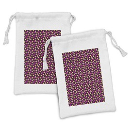Lunarable Candy Corn Fabric Pouch Set of 2, Pattern of Kawaii Style Various Sweets with Eyes Lollipop, Small Drawstring Bag for Toiletries Masks and Favors, 9" x 6", Dark Mauve Multicolor