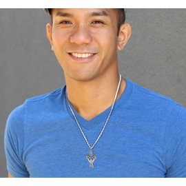 US Jewels Men's 925 Sterling Silver 32mm Irish Celtic and Claddagh Cross 3.7mm Curb Chain Necklace, 18in