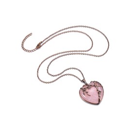 CrystalTears Rose Quartz Crystal Heart Necklaces for Women Tree Life Wrapped Healing Crystals Gemstones Heart Pendant Necklace Good Luck Crystal Stone Jewellry Gifts for Women Girls Her Mum