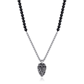 COAI Arrowhead Necklace Black Stone Necklace Matte Onyx Men's Beaded Necklace