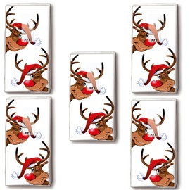 5 Packs of Printed Handkerchiefs Christmas - Various Designs to Choose From (13 - Rudolph)