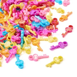 Pandahall 100pcs Mini Acrylic Skeleton Key Charms Pendants Mixed AB Color Vintage Rustic Key Loose Charm Beads for Jewelry Makings DIY Wedding Party Decoration Supplies