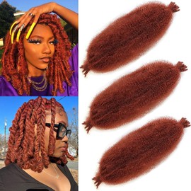 3 Packs Ginger Spring Twist Hair 12 Inch Springy Afro Twist Hair Pre Fluffed Twist Hair For Distressed Soft Natural Marley Twist Braiding Hair Synthetic Extension For Women(12 Inch 3Pcs,350#)