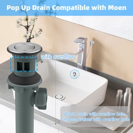 Hibbent 2 Pack Bathroom Sink Drain Assembly with Lift Rod, Lavatory Universal Pop Up Drain Stopper with Overflow for Bathroom Vanity Vessel Sink, Compatible with Moen, American Standard Hole, Chrome