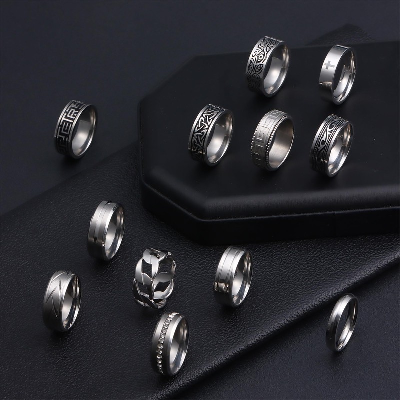 FIRAZIO 20PCS Silver Rings for Men Stainless Steel Rings 7-13