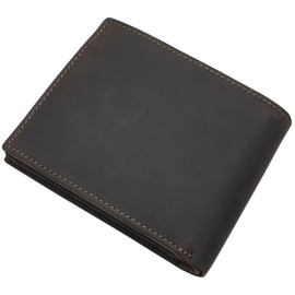 myledershop Genuine Buffalo Full Leather Wallet/Wallet/Wallet in Portrait or Landscape Format with Huskies Motif and RFID & NFC Protection, Model 2 / Landscape / Brown, Modern