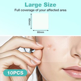 BUTBU Pack of 10 Large Pimple Patches, 60 x 60 mm Pimple Patches, Micro Needle, Acne Patches, Mighty Patch Invisible, Hydrocolloid Plasters for Face, Chin, Back or Body (Square)