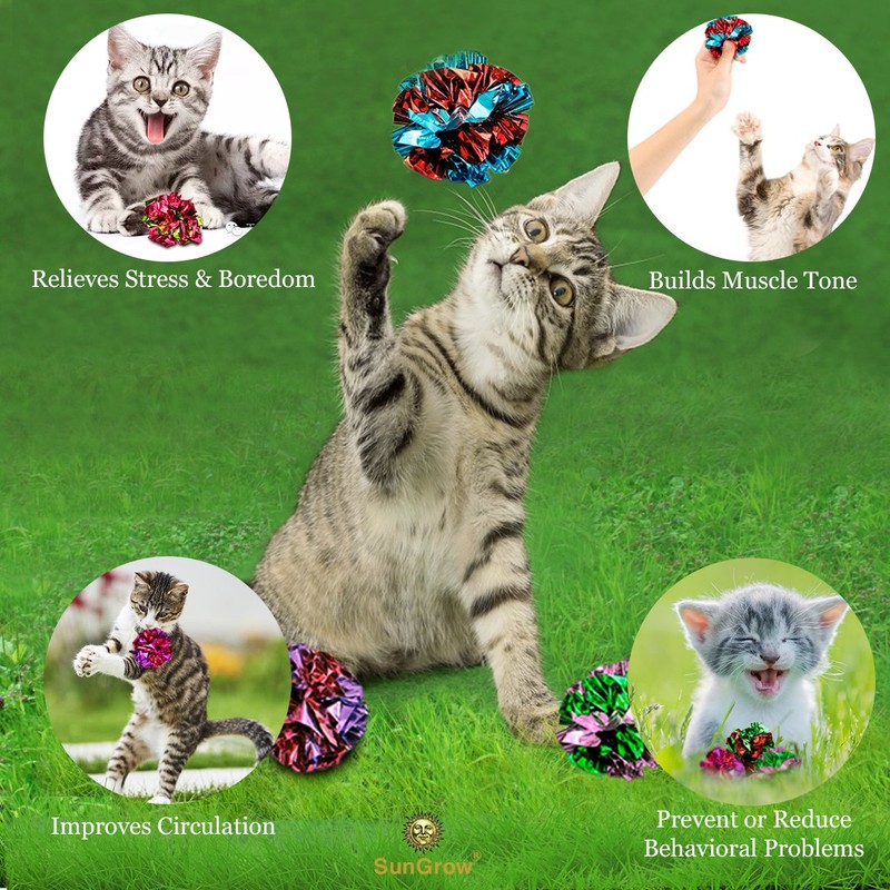 SunGrow Cat Crinkle Balls, 3.8-5 cm, Lightweight and Multicolor, Ideal