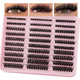 300pcs Cluster Lashes DIY Eyelash Extensions - 60D+80D+100D Mixed D Curl, 8-16MM Natural Individual Lashes for Beginners, Easy-to-Apply Cluster Eyelash Extensions Kit