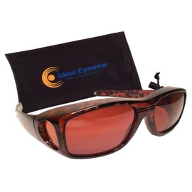 Ideal Eyewear Blue Blocking Fit Over Sunglasses with Spring Hinges - HD Copper Driving Lenses - Wear Over Glasses Men Women (Brown Frame)