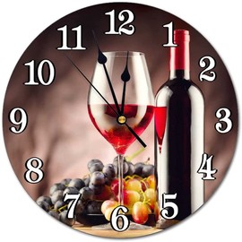 Abucaky Red Wine with Ripe Grapes Wall Clock Battery Operated Silent Round Clock Wall Decor for Home, Office, School 9.8 Inch