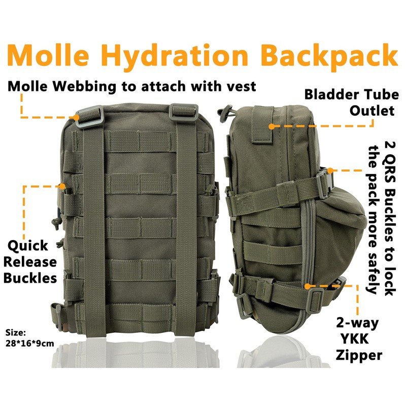 TWINFALCONS Tactical Hydration Backpack, Molle Backpack 500D Nylon Hydration Backpack