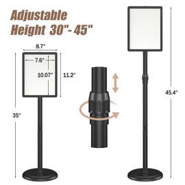 Adjustable Sign Holder Floor Stand - 8.5x11 inches Heavy Duty Poster Display Pedestal Stand, Vertical & Horizontal View, Aluminum Sign Standing Holders for Outdoor Indoor, Black