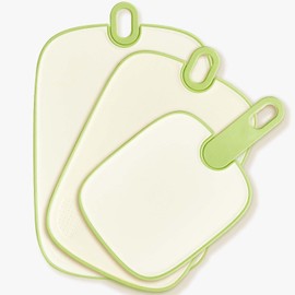 Plastic Cutting Board Set of 3,Kitchen Food Grade Durable Chopping Boards with Easy Grip Handle,Hook Hole,BPA Free,Reversible Non Slip Board for Meat, Vegetables, Fruits, Fish,Cheese (Green)