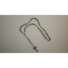 Black Beads Pressed Glass Rosary with Silver Tone/Black St. Benedict
