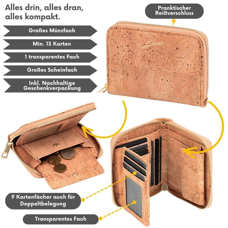 Simaru Women's Cork Wallet, Vegan & RFID Secure Wallet with