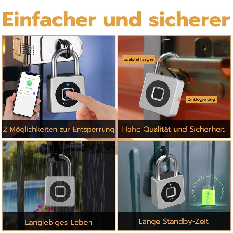 Anweller Padlock, Fingerprint, Fingerprint Lock, Locker Lock, Lock with Fingerprint