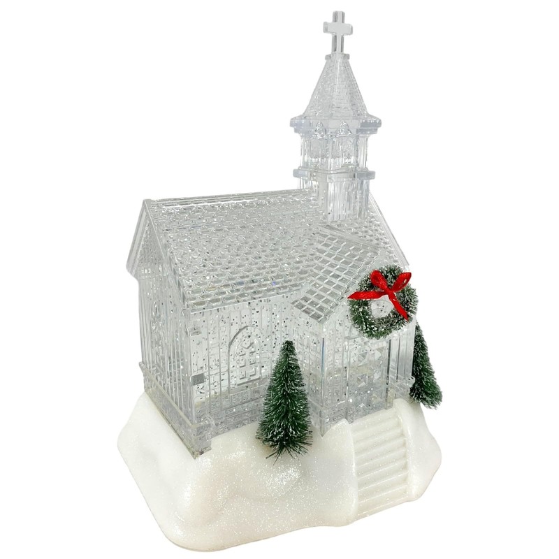 Gerson 2660080 Battery Operated Lighted Holiday Spinning Water Globe Church,