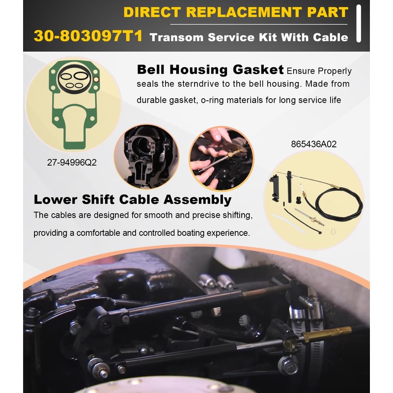 Transom Bellows Repair Reseal Kit & Lower Shift Cable For