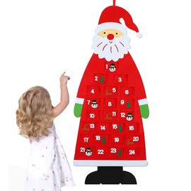 2024 Advent Calendar, Wall Felt ​Santa Advent Calendar with Pockets 24 Days Reusable Christmas Countdown Calendar Hanging Xmas Decorations