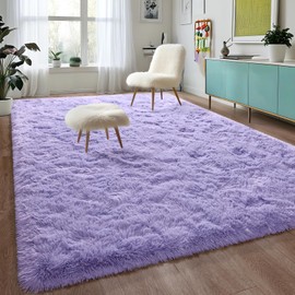 DweIke Fluffy Rug Carpet for Bedroom Living Room, 4x6 Feet Lavender Purple Area Rugs for Boys Kids Girls Bedroom Decor, Soft Shaggy Plush Cute Floor Rug for Baby Nursery, Non-Slip and Washable Rug