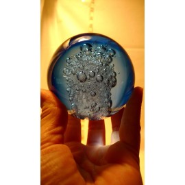Blue glass controlled bubble glass ball paperweight flat bottom US Seller 3in
