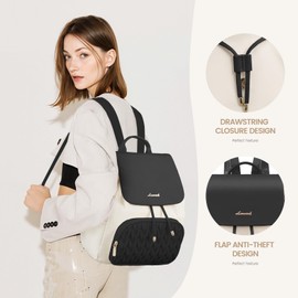 LOVEVOOK Women's Fashion Backpacks Small Rucksack Bag for Ladies Waterproof Handbag Shoulder Bags for Girls Anti-theft Mini Casual Back Packs for School Work Travel, Black Beige