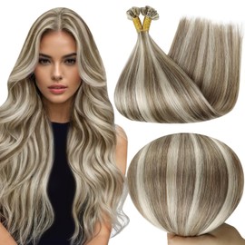 Full Shine U Tip Hair Extensions Human Hair 16 Inch Soft Remy Hair Blonde Highlighted Brown Keratin Tip Hair Extensions Real Human Hair 50 Grams Straight Fusion Extensions