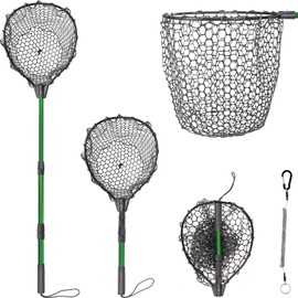 Telescoping Fishing Net - Aluminum Alloy Landing Net with Long Handle, Adjustable Length and Rubber net, Maximum Load 20 Pounds (M)