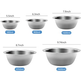 GIOTUK Mixing Bowl Set of 5, Stainless Steel Mixing Bowls with Measurement Markers, Multipurpose Nesting Whisking Bowl Set for Cooking, Baking, Serving, Food,Salad
