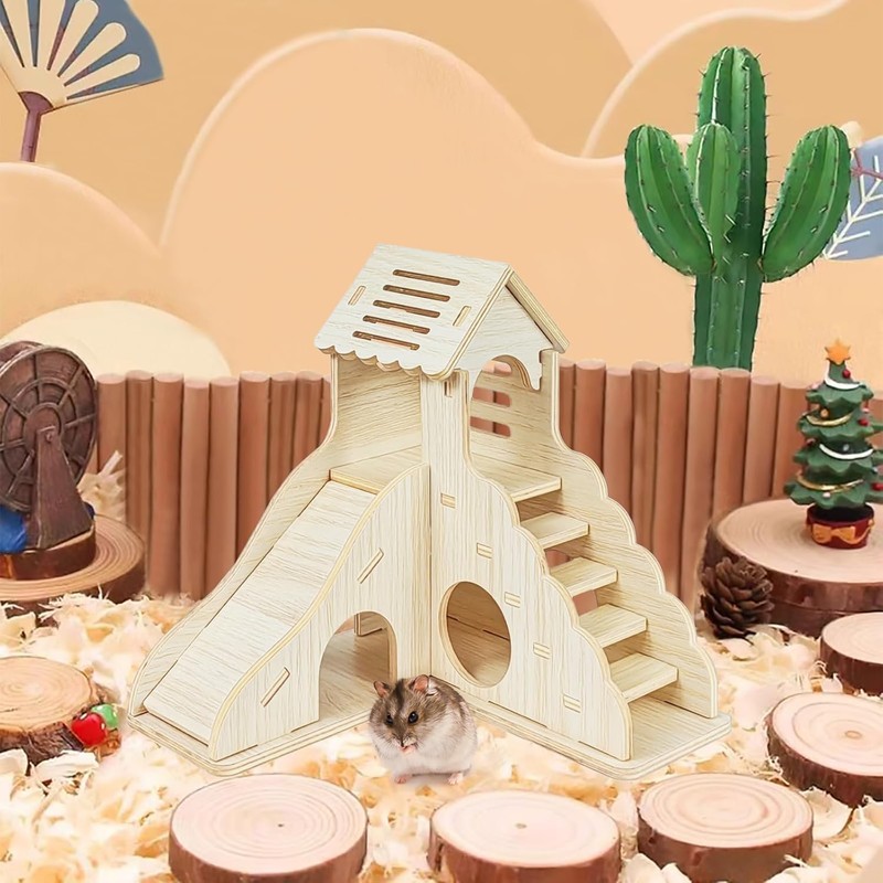 Taicols Wooden Hamster Maze Villa with Slide & Seesaw -