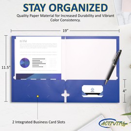 10 Pack Two Pocket Folders, Blue, Strong Thick Paper Folders, for Letter Size, by ACTIVITYya