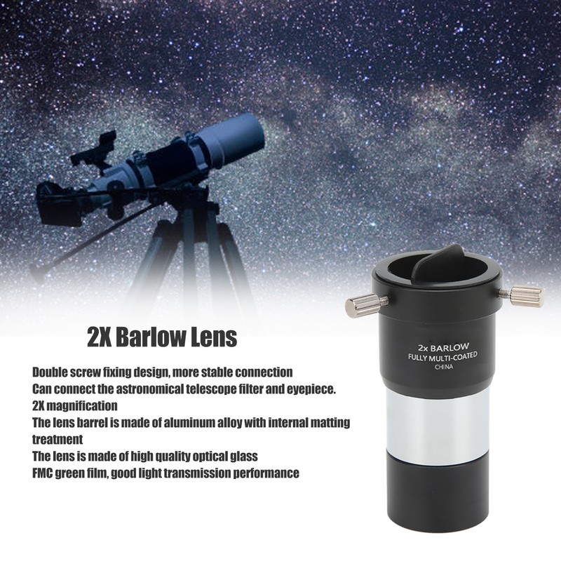 1.25 Inch 2X Barlow Mirror Optical Glass Magnification Barlow Lens