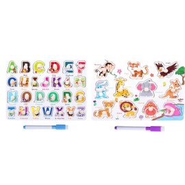 Carlsen. Rompecabezas de Madera, Juegos Didácticos para Niños, Rompecabezas para Niños Aprendiendo Inglés, Juguetes Didácticos de Madera. (Abecedario y Animales en Inglés)