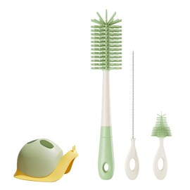 Juego de Cepillo para Biberones de Silicona, Cepillo Biberones de Limpieza de Desmontable 4 en 1, Cepillo para Bebe de Pezones, Limpieza de Todo Tipo de Botellas Chupete Tapones (Verde)