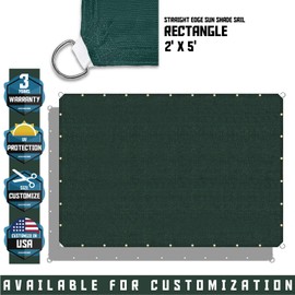 TANG Sunshades Depot 2'x5' Straight Side Sun Shade Sail 180GSM Green Patio Rectangle Shade Fabric Shelter Deck Dock Carport Driveway Pergola Cover Outdoor Backyard Deck 3 Year Warranty
