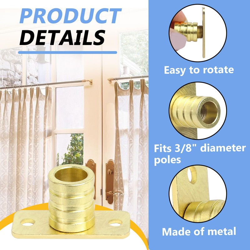 Nvguoes 3/8" Inside Mount Curtain Rod Brackets (4-Pack) 丨Heavy Duty