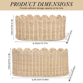 saiguomi Hand-Natural Rattan Baskets Set of 2, Scalloped Basket 16x10x7 & 14x8x6 Inch -Woven Rattan Storage Basket With Scalloped Edge for Blankets, Magazines, Boho Farmhouse Bedroom Decor