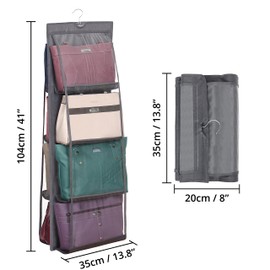 Winter Shore Handbag Storage [2 Pack] - Foldable Wardrobe Organiser Hanging for Purses & Handbags - with 8 Transparent Plastic Compartments & Galvanised Heavy Duty Hook