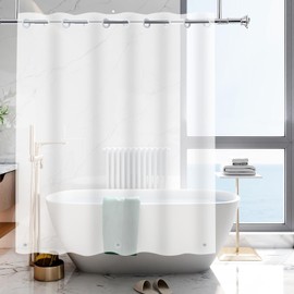 RFSCHOZ No Hook Shower Curtain or Liner - 8G Heavy Duty Cobblestone Bathroom Shower Curtain No Hooks Required, Waterproof Plastic & PVC Free, Standard Size 71 x 74, Pebble (Frost)