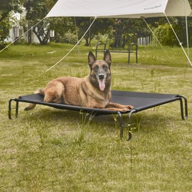 pettycare Elevated Outdoor Dog Bed - Raised Bed for Large Dogs, Waterproof Cot Easy to Assemble, Cooling Elevated Cot with Breathable Teslin Mesh, Durable, Non Slip, Up to 65 lbs,Black