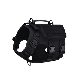 AIWAI Tactical Dog Harness with Handle for Large Dogs,2X Metal Buckle, Dog MOLLE Vest with Pockets,No Pull Adjustable Pet Harness, Easy Control Dog Vest Harness for Working Training (Black, Large)