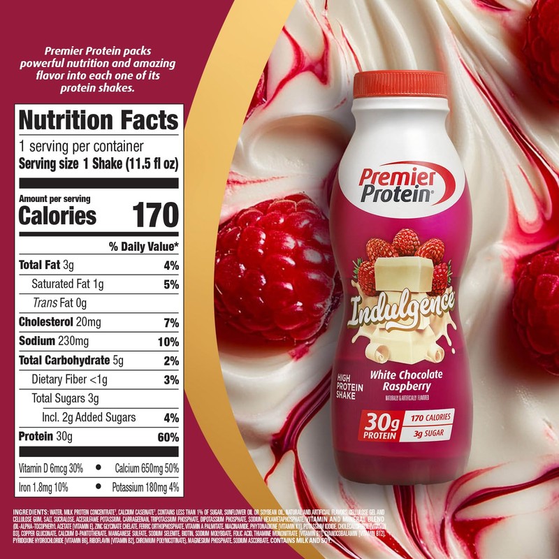 Premier Protein Shake INDULGENCE, White Chocolate Raspberry, 30g Protein, 170