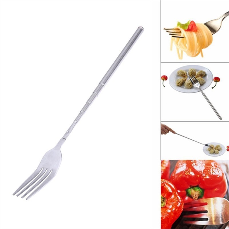 23cm-63cm Extendable Fork, Long Handle Extending Funny Stainless Steel Tablewar,
