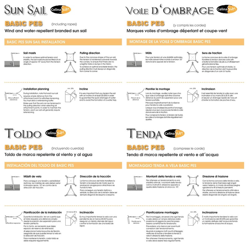CelinaSun Shade Sail with Attachment Ropes Basic HDPE or PES