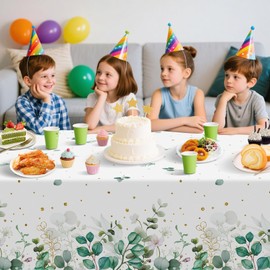 2 Pcs Sage Green Tablecloth - White and Green Eucalyptus Leaves Table Cloth, Disposable Plastic Rectangle Greenery Table Cover for Wedding Bridal Baby Shower Party Supplies Tables Decor, 108x54Inch