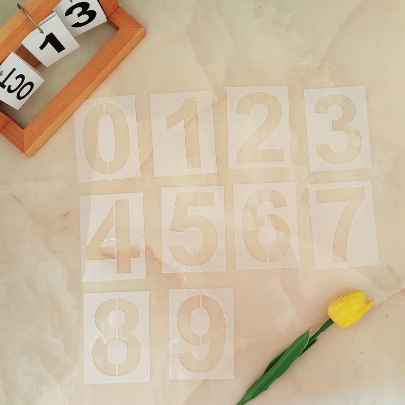 Zucosue 8 Inch Reusable Number Stencils 0-9, Plastic Painting Templates